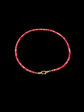 Red Heishi Bead Necklace.